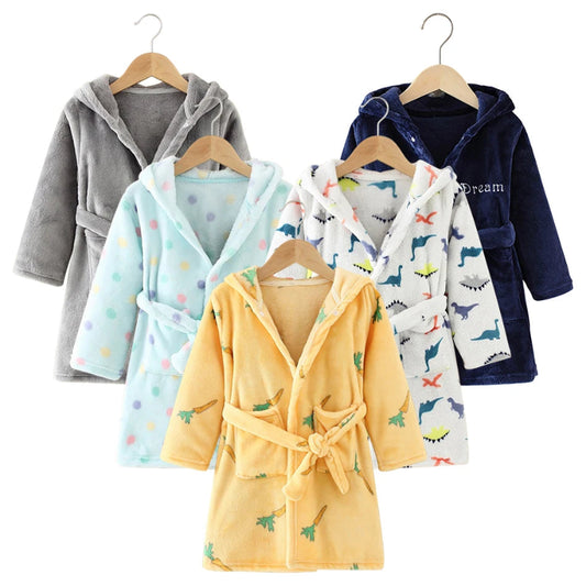 Peignoir_de_bain_bébé à broder-flanelle-polyester-capuche-manche longue-épais-mi-mollet-absorbant-moelleux-confortable-doux-motif dessins animes-printemps-automne-hiver