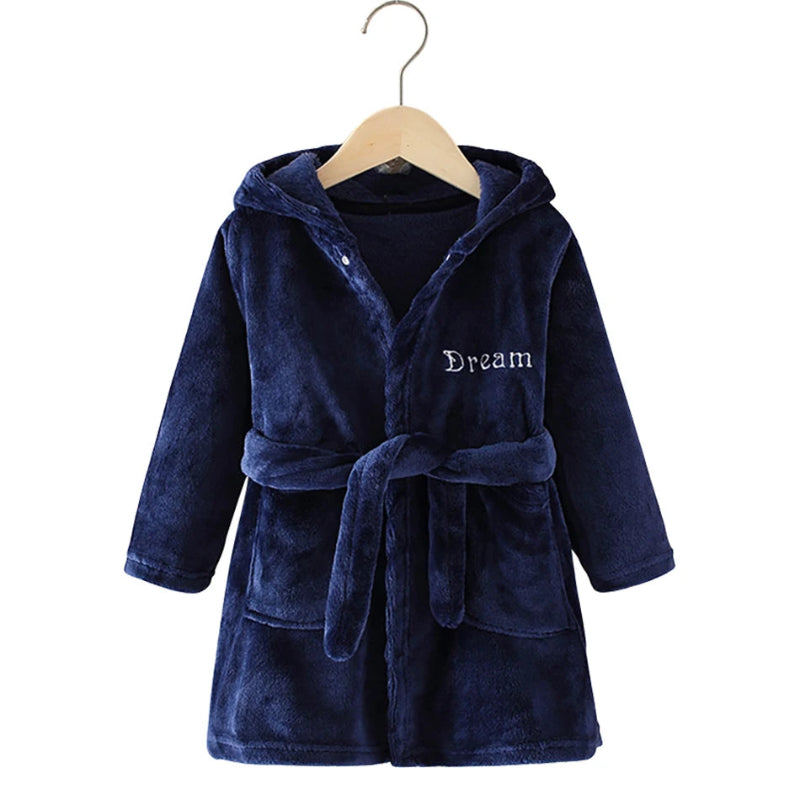 Peignoir_de_bain_bébé_à_broder-flanelle-polyester-capuche-manche_longue-épais-mi-mollet-absorbant-moelleux-confortable-doux-motif_dessins_animés-printemps-hiver-automne-bleu-marine