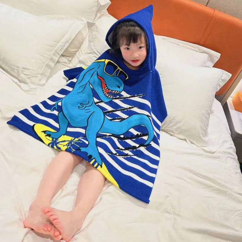 Peignoir_de_bain_bébé_plage-Microfibre fantaisie-capuche-été-sans manches-motif dessins animés-imprimés