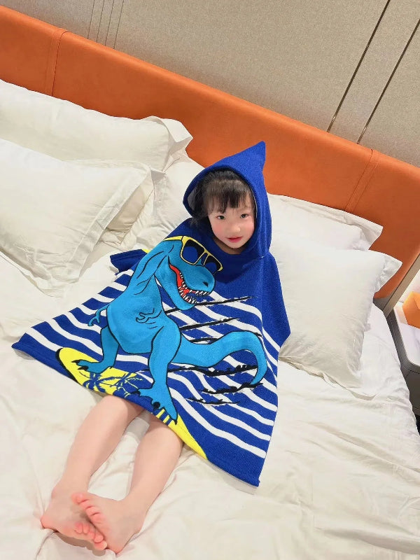 Peignoir_de_bain_bébé_plage-Microfibre_fantaisie-été-sans_manches-capuche-motif_dessins_animés-imprimes-bleu-jaune
