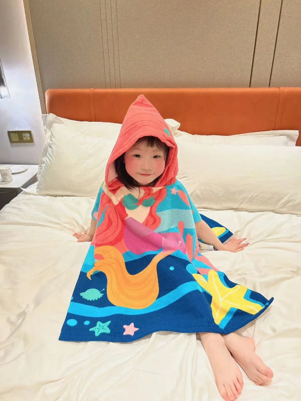 Peignoir_de_bain_bébé_plage-Microfibre_fantaisie-été-sans_manches-capuche-motif_dessins_animés-imprimes-bleu-rose-jaune-orange