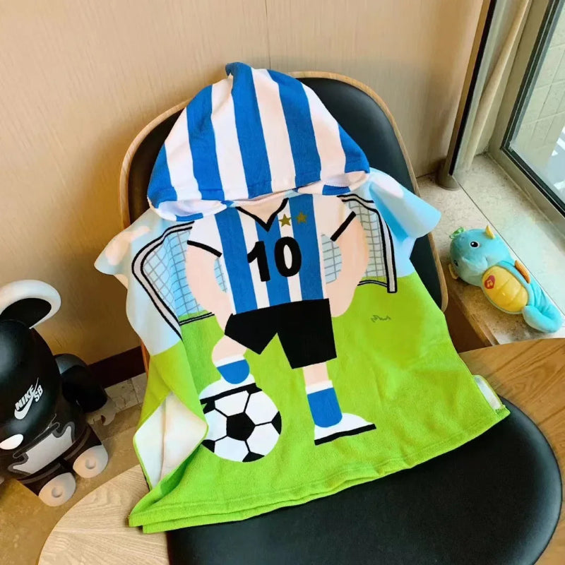 Peignoir_de_bain_bebe_plage-Microfibre fantaisie-ete-sans manches-capuche-motif dessins animes-imprimes-bleu-vert
