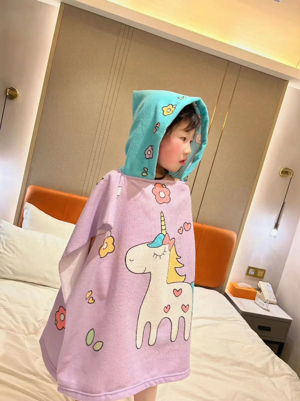 Peignoir_de_bain_bebe_plage-Microfibre_fantaisie-été-sans_manches-capuche-motif_dessins_animés-imprimés-rose-bleu-beige