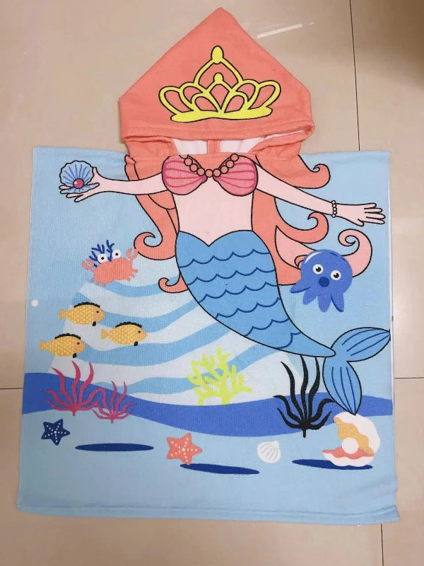 Peignoir_de_bain_bébé_plage-Microfibre_fantaisie-été-sans_manches-capuche-motif_dessins_animés-imprimés-rose-jaune-bleu