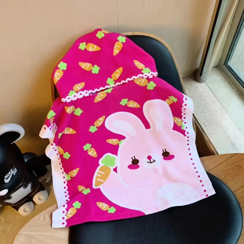 Peignoir_de_bain_bebe_plage-Microfibre fantaisie-ete-sans manches-capuche-motif dessins animes-imprimes-rose