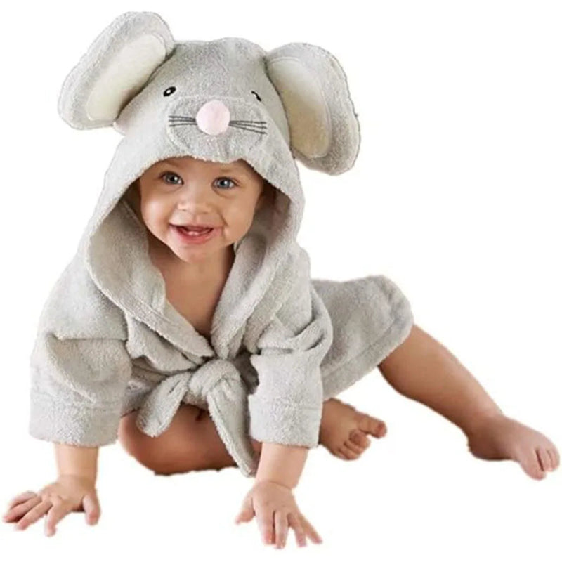Peignoir_de_bain_bébé_serviette_eponge_polyester_coton_double_éponge_manche_longue_épais_coton_polyester_epais_double_éponge_capuche_forme_animale_printemps_automne_hiver_gris