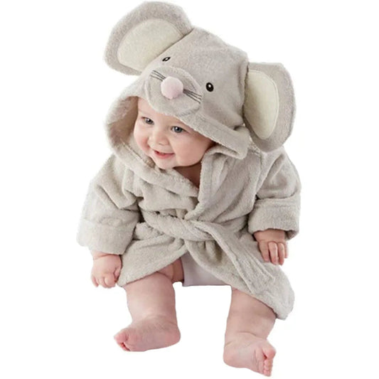 Peignoir_de_bain_bébé_serviette_eponge_polyester_coton_double_éponge_manche_longue_épais_coton_polyester_epais_double_éponge_capuche_forme_animale_printemps_automne_hiver_gris