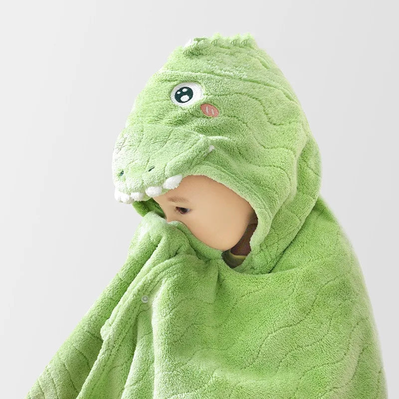 Peignoir_de_bain_bébé_tape_oeil_microfibre_ultra_doux_confortable_moelleux_sans_manche_absorbant_printemps-automne-capuche_forme_animale_été_hiver_vert