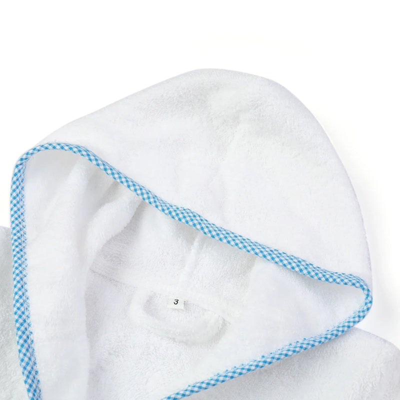 Peignoir de bain blanc 3 ans-coton-capuche-manche-longue-mi-genoux-éponge-absorbant-moelleux-confortable-doux-printemps-automne-été-hiver-blanc-bleu