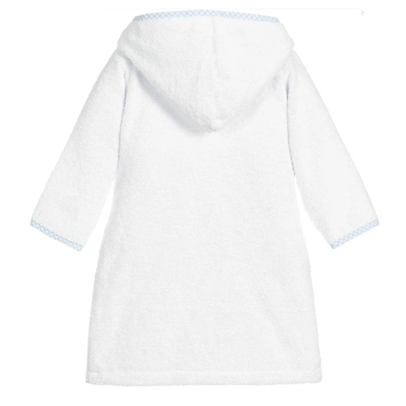 Peignoir de bain blanc 3 ans-coton-capuche-manche-longue-mi-genoux-éponge-absorbant-moelleux-confortable-doux-printemps-été-hiver-automne-blanc-bleu