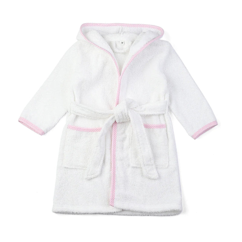 Peignoir de bain blanc 3 ans-coton-capuche-manche-longue-mi-genoux-éponge-absorbant-moelleux-confortable-doux-printemps-été-hiver-automne-blanc-rose