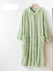 Peignoir_de_bain_blanc_bleu-Tricot épais coral fleece et flanelle polyester-col-châle-boutonne-manche-longue-épais-mi-mollet-éponge-absorbant-moelleux-confortable-doux-printemps-automne-hiver-vert