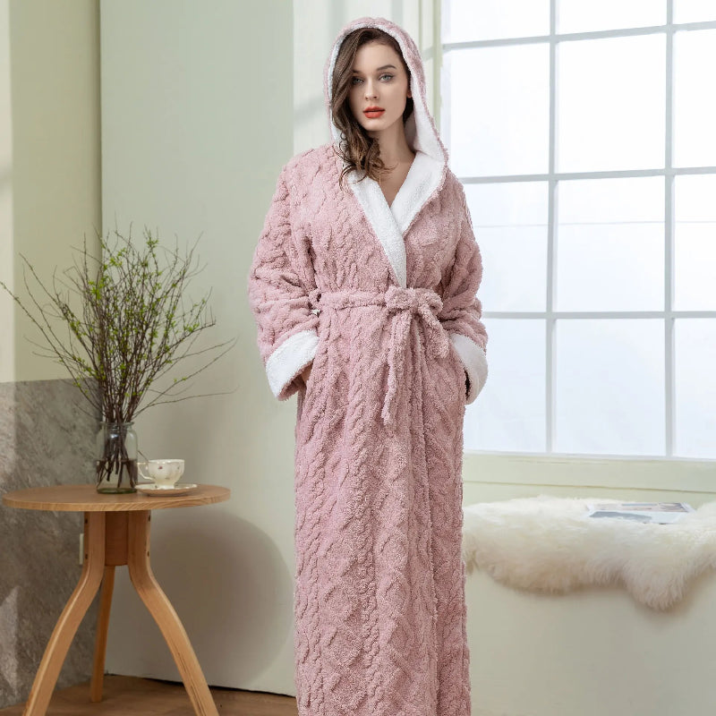 Peignoir_de_bain_blanc_capuche_tres_bonne_qualite-coton-flanelle-manche-longue-épais-longueur-cheville-absorbant-moelleux-confortable-col-châle-capuche-printemps-automne-hiver-blanc-marron