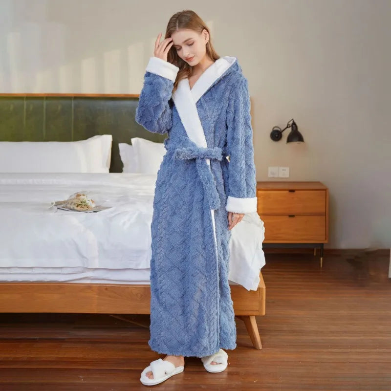 Peignoir_de_bain_blanc_capuche_tres_bonne_qualite-coton-flanelle-manche-longue-épais-longueur-cheville-absorbant-moelleux-confortable-col-châle-capuche-printemps-automne-hiver-bleu-blanc