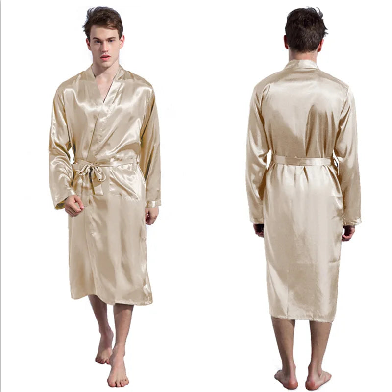Peignoir_de_bain_blanc_homme-tricot-satin-polyester-col-V-manche-longue-épaisseur_normale-confortable-doux-moelleux-mi-mollet-motif_uni-absorbant-beige
