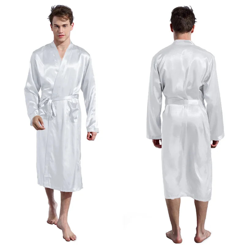 Peignoir_de_bain_blanc_homme-tricot-satin-polyester-col-V-manche-longue-épaisseur_normale-confortable-doux-moelleux-mi-mollet-motif_uni-absorbant-blanc