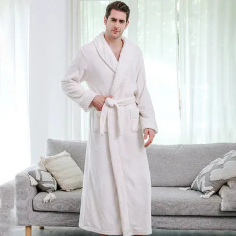 Peignoir_de_bain_brodé-flanelle-polyester-col-châle-rabattu-personnalisable-manche-longue-épais-mi-mollet-doux-absorbant-confortable-moelleux-hiver-printemps-automne-blanc
