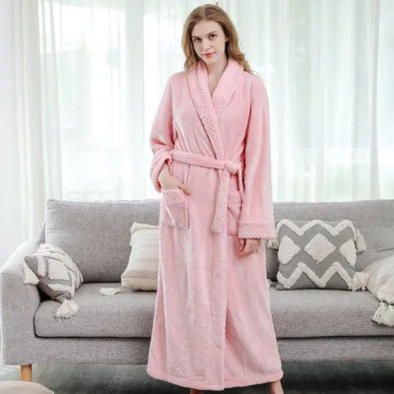Peignoir_de_bain_brodé-flanelle-polyester-col-châle-rabattu-personnalisable-manche-longue-épais-mi-mollet-doux-absorbant-confortable-moelleux-hiver-printemps-automne-rose