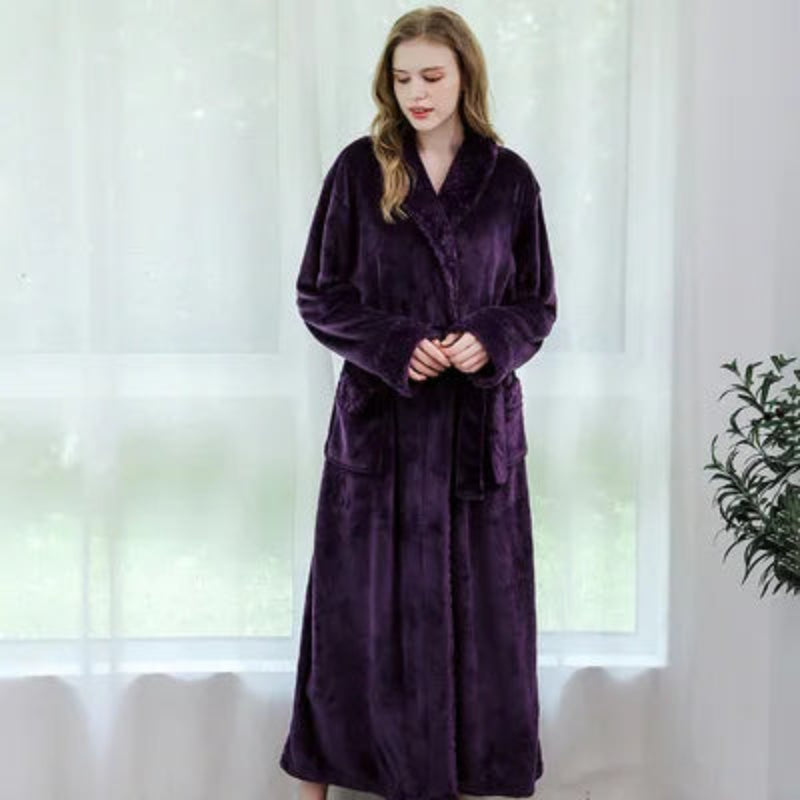 Peignoir_de_bain_brodé-flanelle-polyester-col-châle-rabattu-personnalisable-manche-longue-épais-mi-mollet-doux-absorbant-confortable-moelleux-hiver-printemps-automne-violet