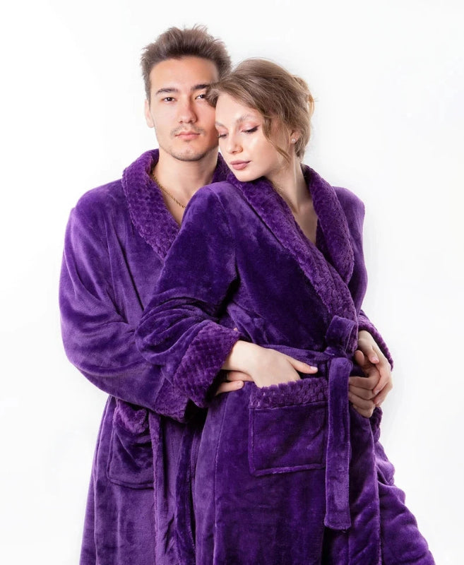 Peignoir_de_bain_brode-flanelle-polyester-col-châle-rabattu-personnalisable-manche-longue-épais-mi-mollet-doux-absorbant-confortable-moelleux-printemps-automne-hiver-violet