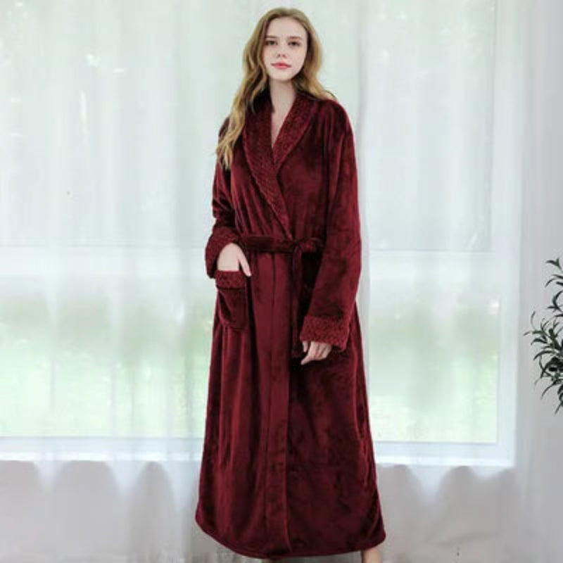 Peignoir_de_bain_brodé-flanelle-polyester-col-châle-rabattu-personnalisable-manche-longue-épais-mi-mollet-doux-absorbant-confortable-moelleux-printemps-hiver-automne-rouge