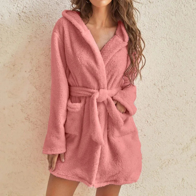 Peignoir_de_bain_capuche_femme-flanelle-corail-manche_longue-capuche-mi_cuisse-eponge-doux-moelleux-confortable-epaisseur_normal-printemps-automne-hiver-rose