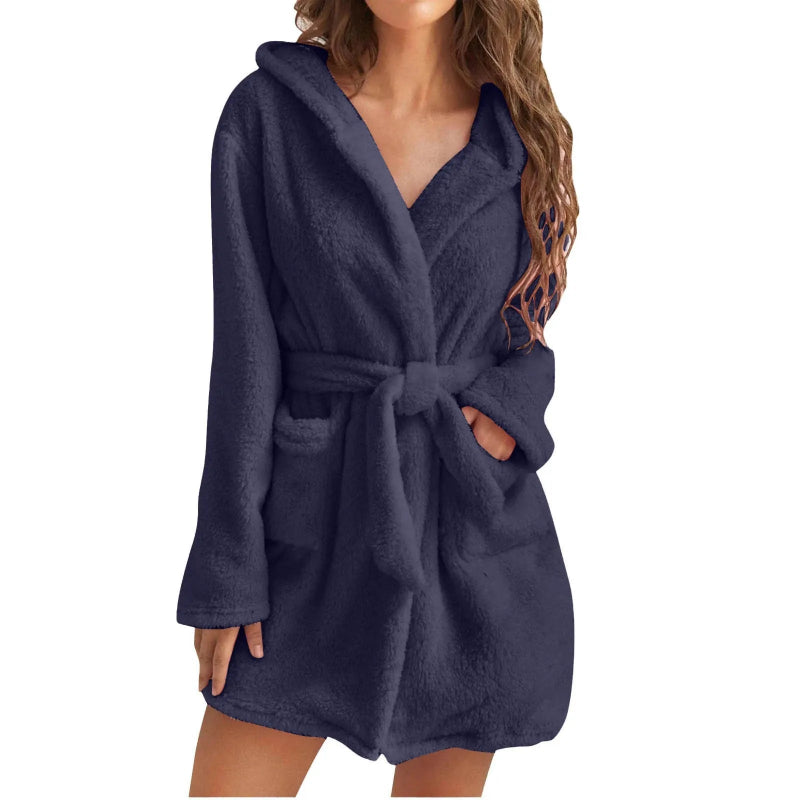 Peignoir_de_bain_capuche_femme-flanelle-corail-manche_longue-capuche-mi_cuisse-éponge-doux-moelleux-confortable-epaisseur_normal-printemps-hiver-automne-bleu