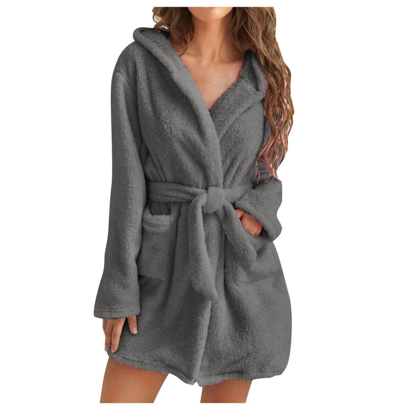 Peignoir_de_bain_capuche_femme-flanelle-corail-manche_longue-capuche-mi_cuisse-éponge-doux-moelleux-confortable-epaisseur_normal-printemps-hiver-automne-gris