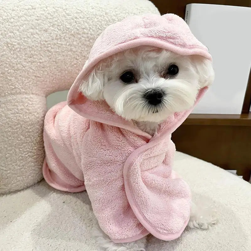 Peignoir de bain à capuche pour chien-polyester-capuche-doux-confortable-absorbant-moelleux-printemps-automne-hiver-rose