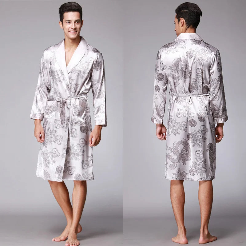 Peignoir_de_bain_chats_homme-Tricot-satin-polyester-col-châle-manche-longue-léger-mi-genou-doux-confortable-moelleux-motif-floral-géométrique-printemps-été-automne-gris