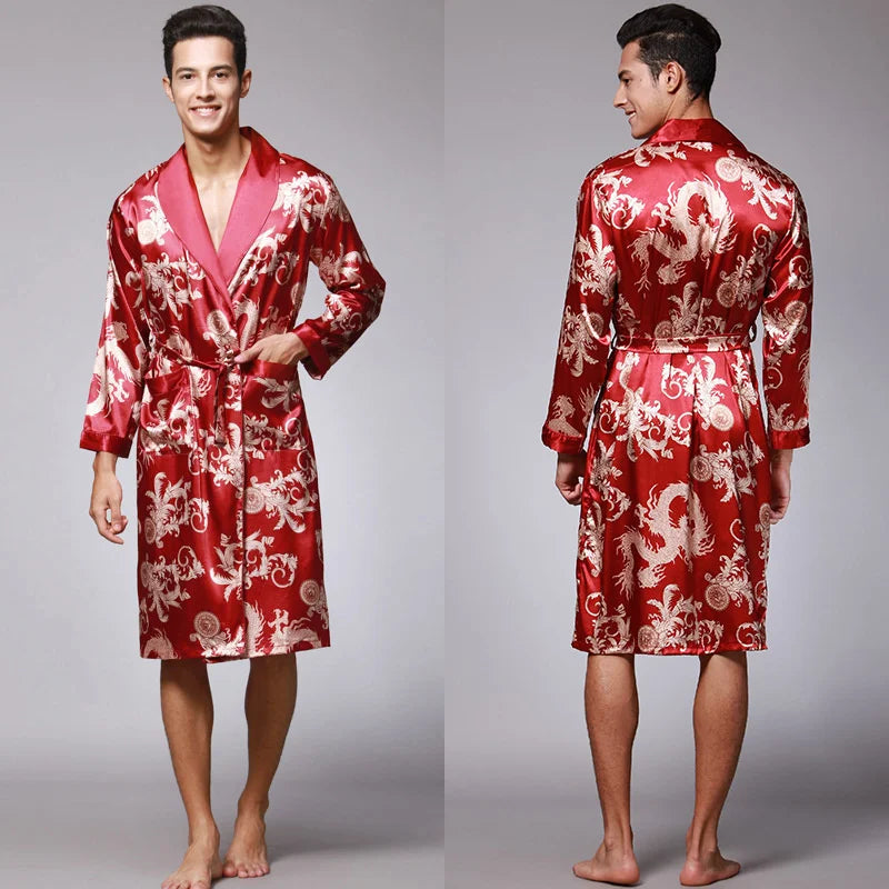 Peignoir_de_bain_chats_homme-Tricot-satin-polyester-col-châle-manche-longue-léger-mi-genou-doux-confortable-moelleux-motif-floral-géométrique-printemps-été-automne-rouge-or
