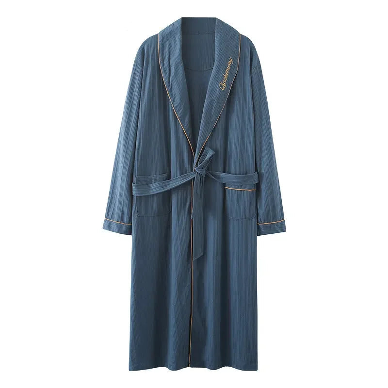 Peignoir de bain comique-coton-polyester-style-kimono-absorbant-moelleux-confortable-manche-longue-col-châle-mi-mollet-printemps-automne-été-bleu