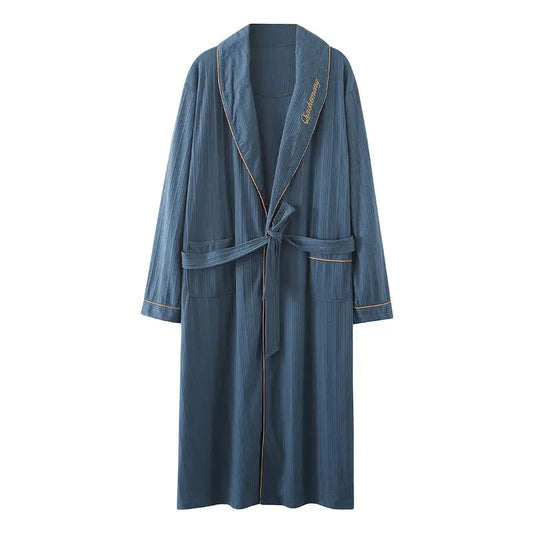 Peignoir de bain comique-coton-polyester-style-kimono-absorbant-moelleux-confortable-manche-longue-col-châle-mi-mollet-printemps-automne-été-bleu