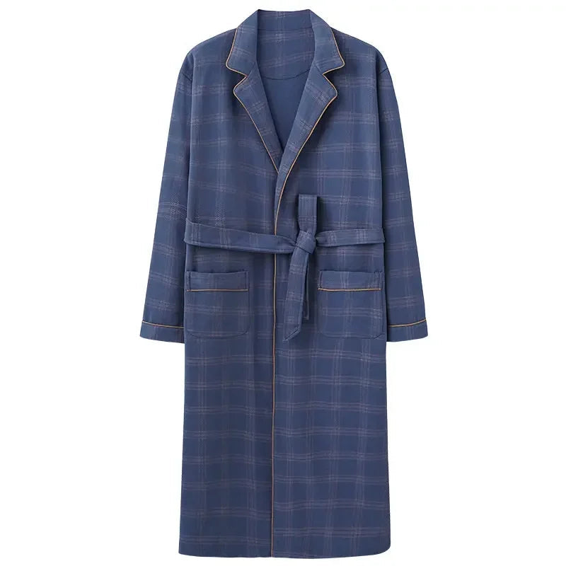 Peignoir de bain comique-coton-polyester-style-kimono-absorbant-moelleux-confortable-manche-longue-col-châle-mi-mollet-printemps-été-automne-bleu