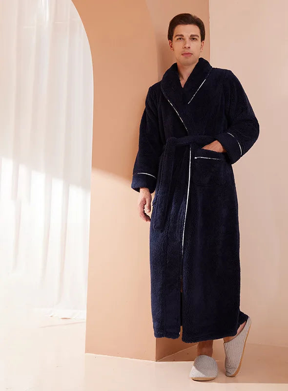 Peignoir_de_bain_coton_égyptien_homme-polyester-coton-col-châle-manche-longue-épais-longueur-cheville-confortable-doux-moelleux-absorbant-automne-printemps-hiver-bleu-marine