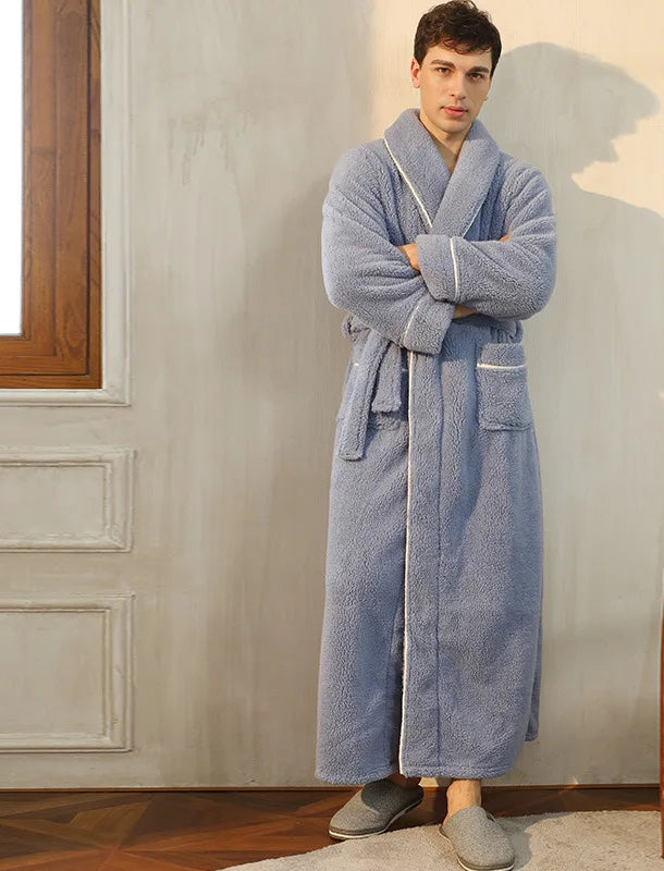 Peignoir_de_bain_coton_égyptien_homme-polyester-coton-col-châle-manche-longue-épais-longueur-cheville-confortable-doux-moelleux-absorbant-automne-printemps-hiver-gris-clair