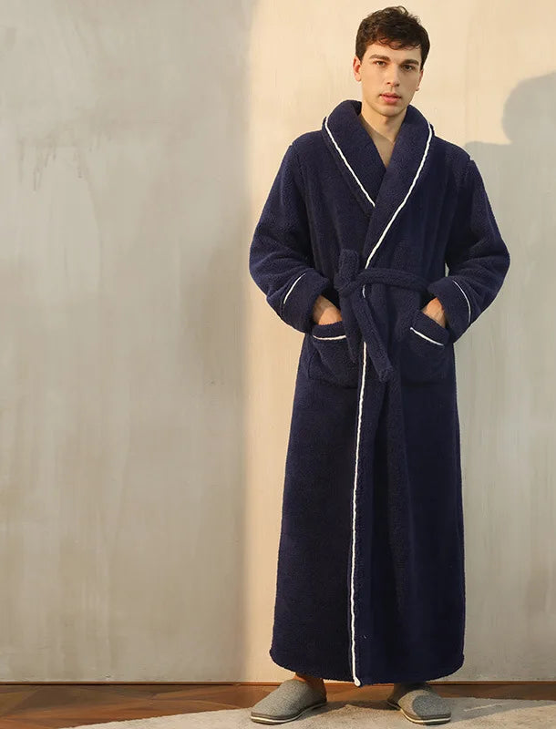Peignoir_de_bain_coton_égyptien_homme-polyester-coton-col-châle-manche-longue-épais-longueur-cheville-confortable-doux-moelleux-hiver-absorbant-automne-printemps-hiver-bleu-foncé