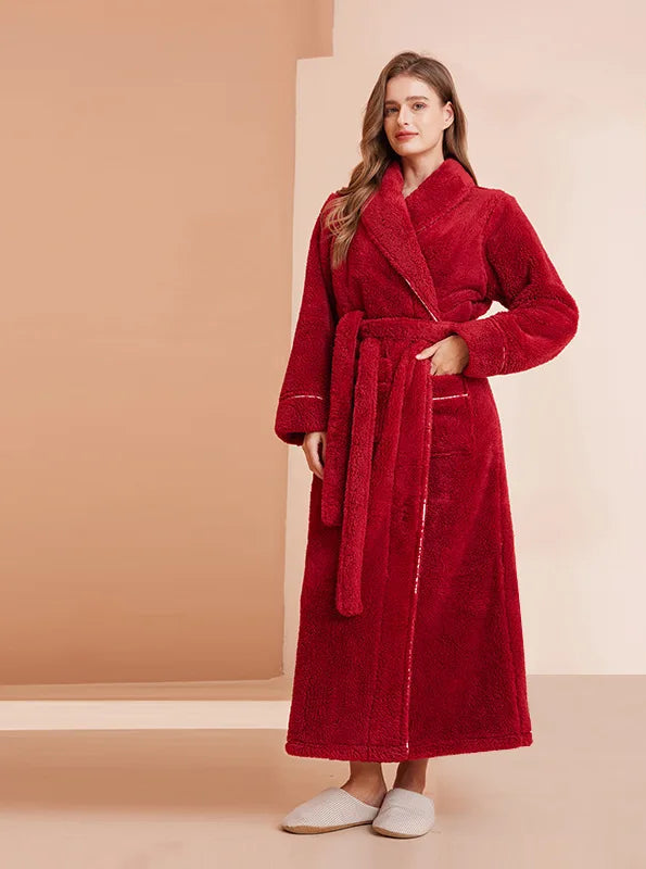 Peignoir_de_bain_coton_égyptien_homme-polyester-coton-col-châle-manche-longue-épais-longueur-cheville-confortable-doux-moelleux-hiver-absorbant-hiver-printemps-automne-rouge
