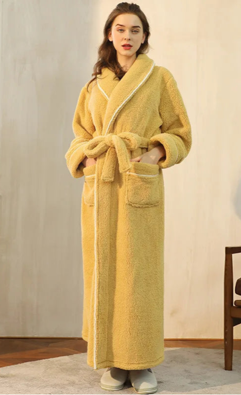 Peignoir_de_bain_coton_égyptien_homme-polyester-coton-col-châle-manche-longue-épais-longueur-cheville-confortable-doux-moelleux-hiver-absorbant-printemps-automne-jaune