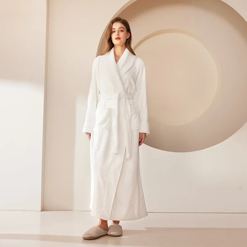 Peignoir_de_bain_couple-flanelle-polyester-col-châle-manche-longue-épais-longueur-cheville-absorbant-doux-moelleux-confortable-automne-hiver-printemps-blanc