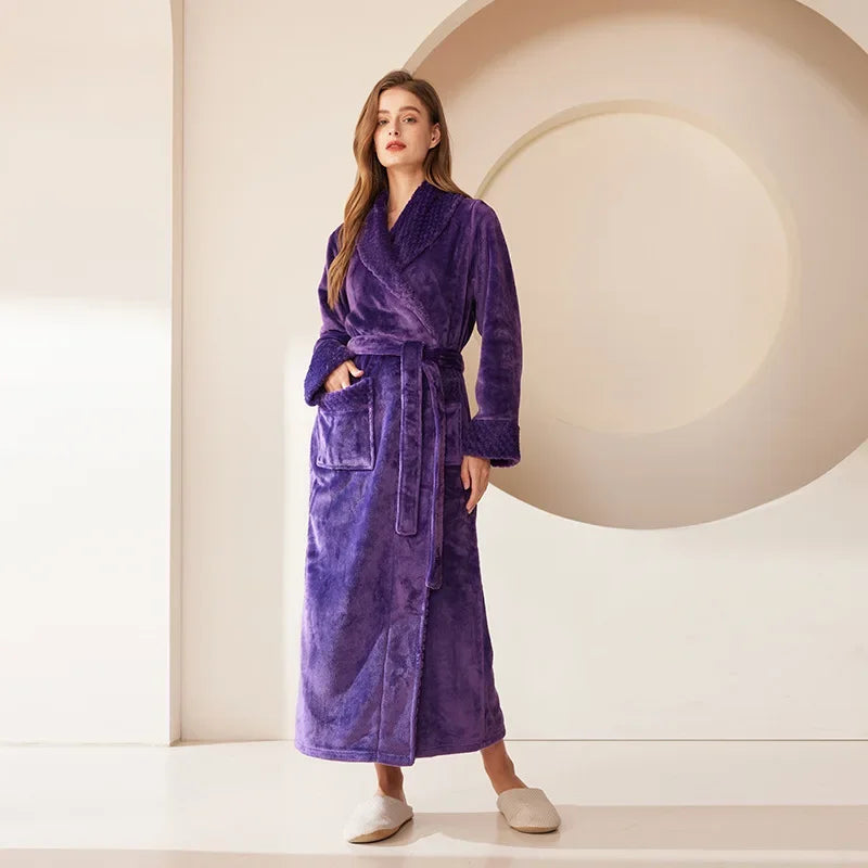 Peignoir_de_bain_couple-flanelle-polyester-col-châle-manche-longue-épais-longueur-cheville-absorbant-doux-moelleux-confortable-printemps-automne-hiver-violet
