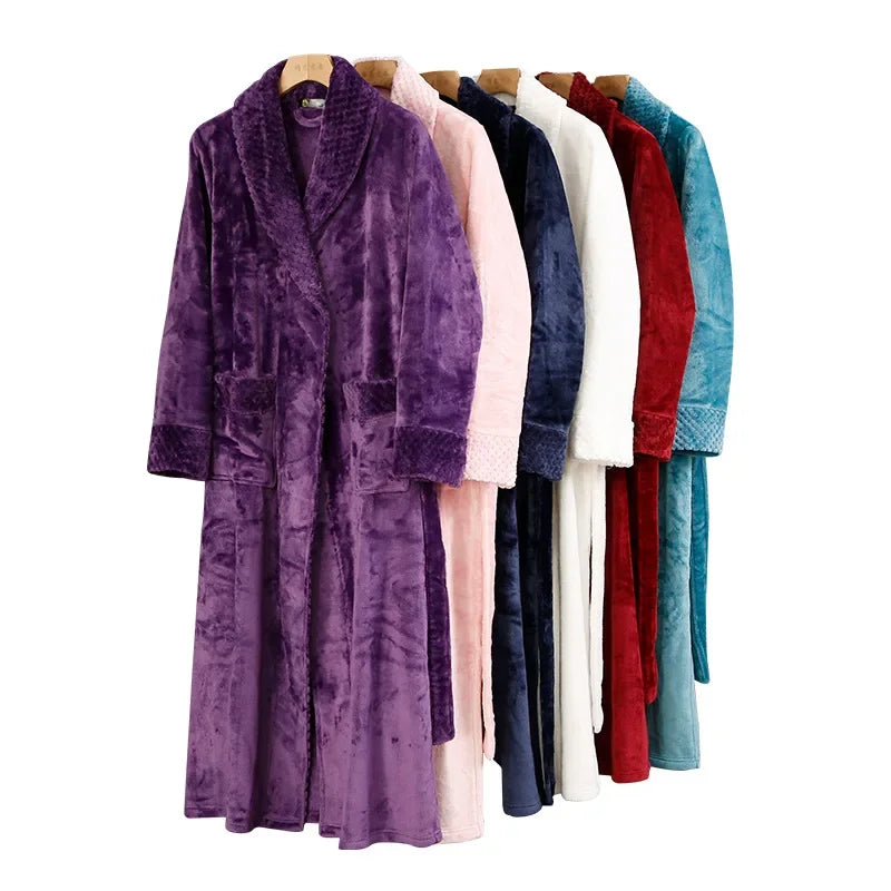 Peignoir_de_bain_couple-flanelle-polyester-col-châle-manche-longue-épais-longueur-cheville-absorbant-doux-moelleux-confortable-printemps-automne-hiver