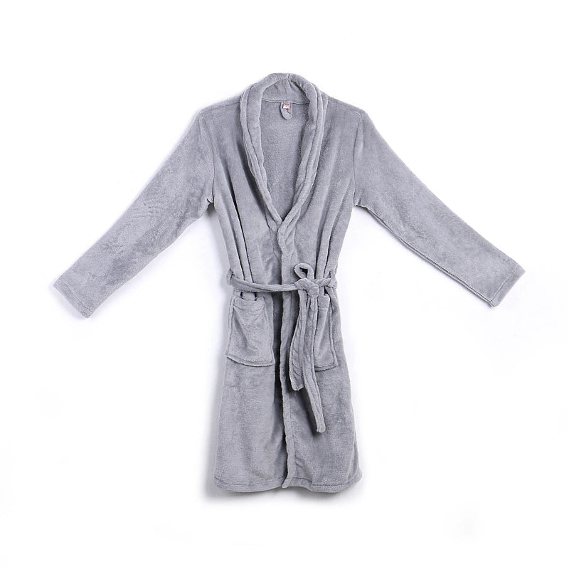 Peignoir de bain de marque pour homme-coton-polyester-flanelle-capuche-manche-longue-épais-mi-mollet-absorbant-confortable-moelleux-doux-printemps-automne-hiver-gris