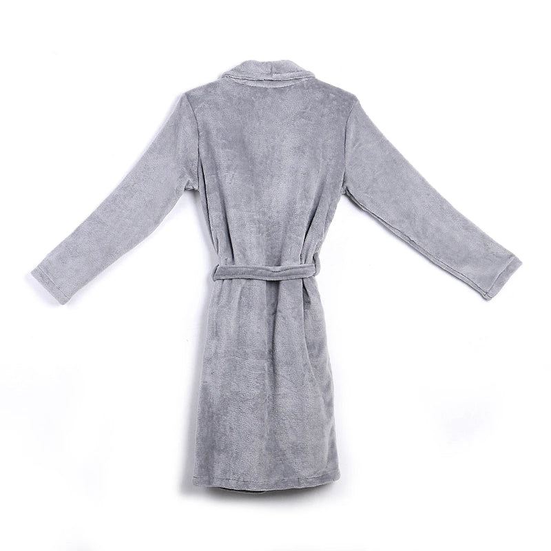 Peignoir de bain de marque pour homme-coton-polyester-flanelle-capuche-manche-longue-epais-mi-mollet-absorbant-confortable-moelleux-doux-printemps-hiver-automne-gris