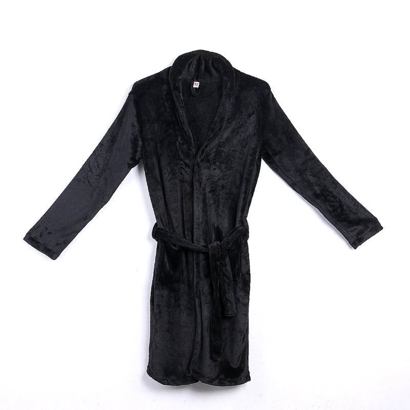 Peignoir de bain de marque pour homme-coton-polyester-flanelle-capuche-manche-longue-épais-mi-mollet-absorbant-confortable-moelleux-doux-printemps-hiver-automne-noir