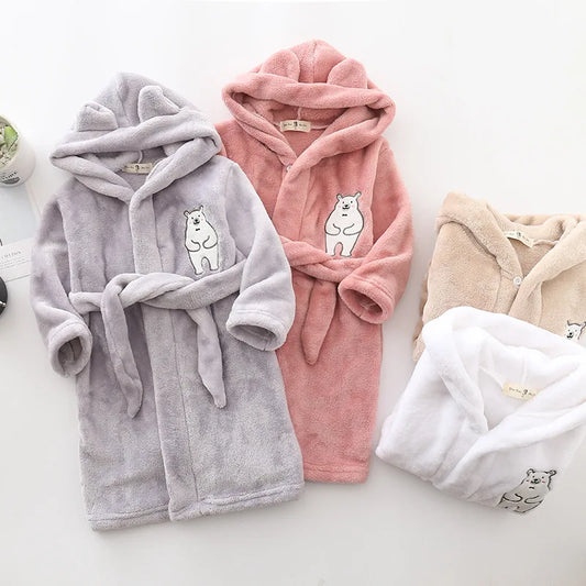 Peignoir de bain de qualite pour enfants-polyester-flanelle-absorbant-moelleux-confortable-manche-longue-mi-genou-printemps-automne-hiver