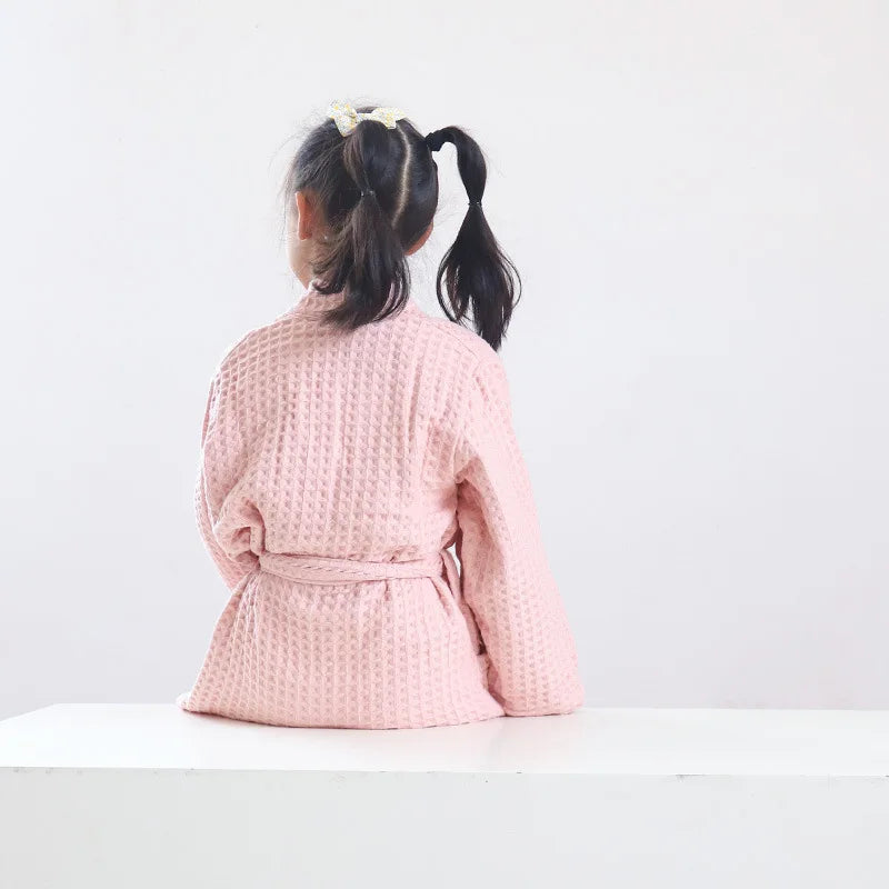Peignoir de bain de qualité pour enfants 4 ans-coton-capuche-manche-longue-épais-mi-genou-absorbant-moelleux-confortable-motif-uni-printemps-automne-hiver-rose