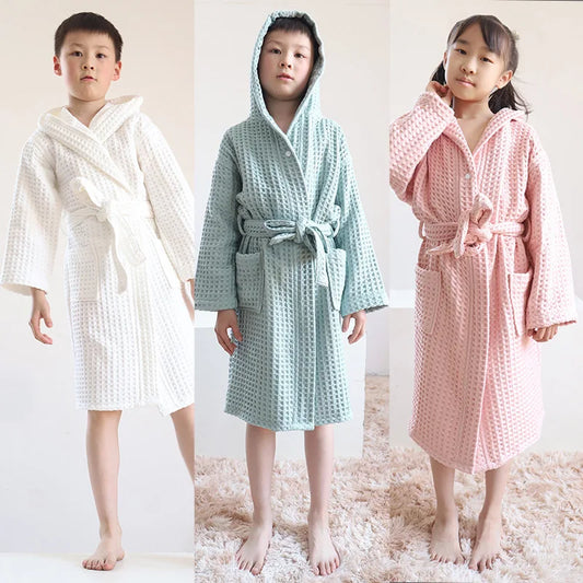 Peignoir de bain de qualité pour enfants 4 ans-coton-capuche-manche-longue-épais-mi-genou-absorbant-moelleux-confortable-motif-uni-printemps-automne-hiver