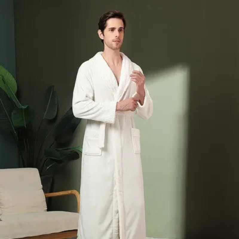 Peignoir_de_bain_double-doublure-polyester-manche-longue-col-chale-mi-mollet-epais-moelleux-absorbant-hiver-confortable-printemps-automne-blanc