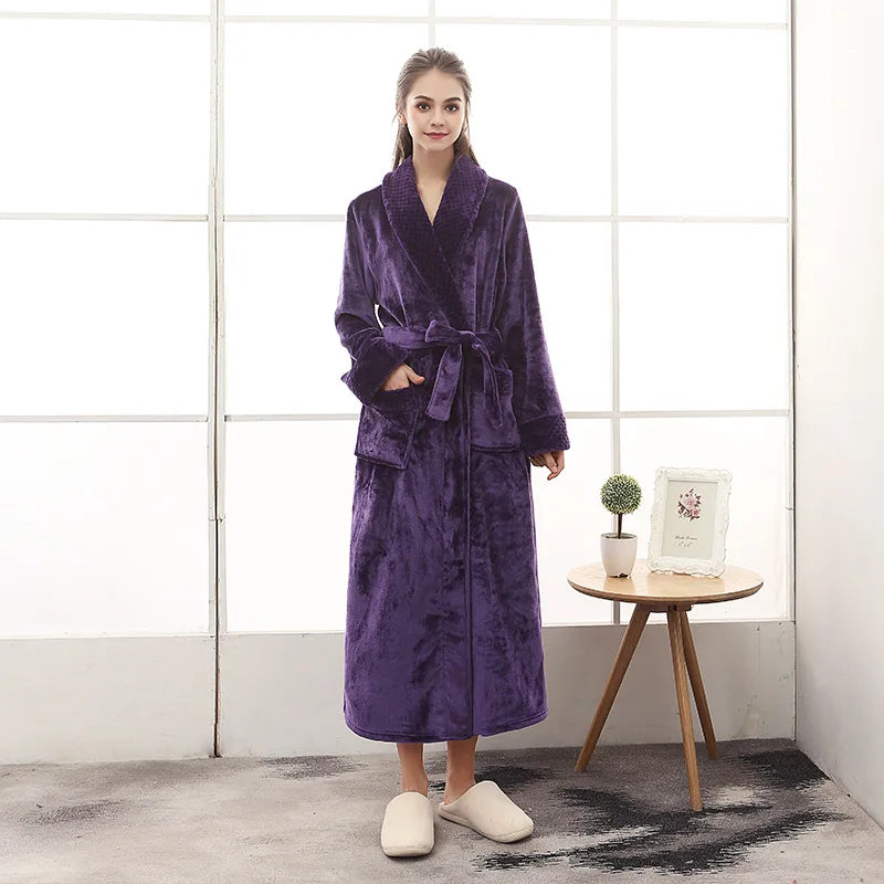 Peignoir_de_bain_double-doublure-polyester-manche-longue-col-châle-mi-mollet-épais-moelleux-absorbant-hiver-confortable-printemps-automne-violet